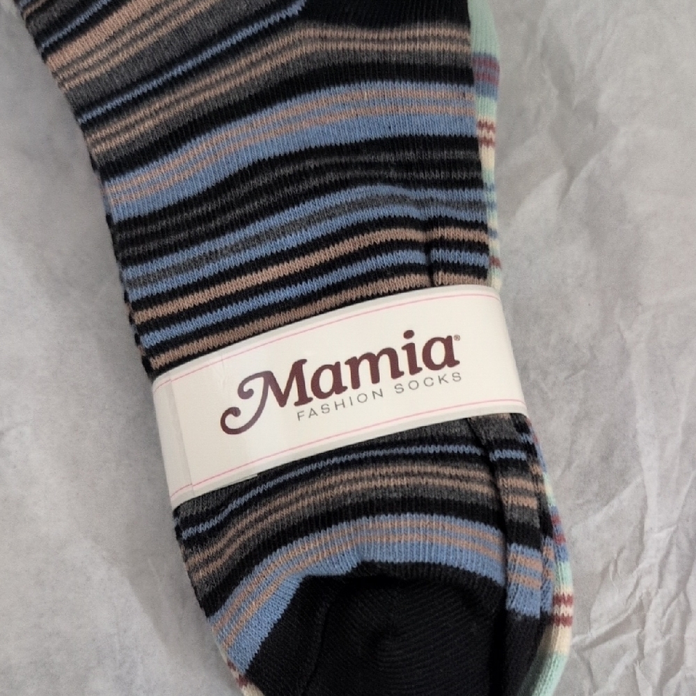 Mamia Pastel Striped Crew Socks in Gray, Pink & Green - Picture 5 of 6